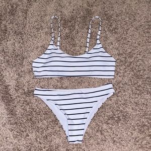 Zaful Padded Stripe Scoop Bikini Set